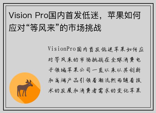 Vision Pro国内首发低迷，苹果如何应对“等风来”的市场挑战