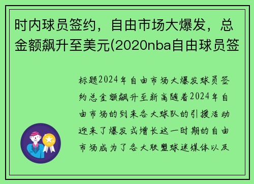 时内球员签约，自由市场大爆发，总金额飙升至美元(2020nba自由球员签约)