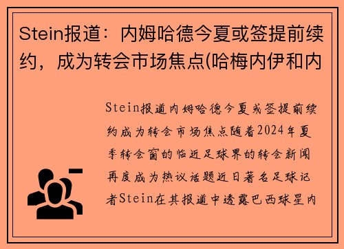 Stein报道：内姆哈德今夏或签提前续约，成为转会市场焦点(哈梅内伊和内贾德)