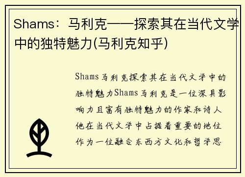 Shams：马利克——探索其在当代文学中的独特魅力(马利克知乎)